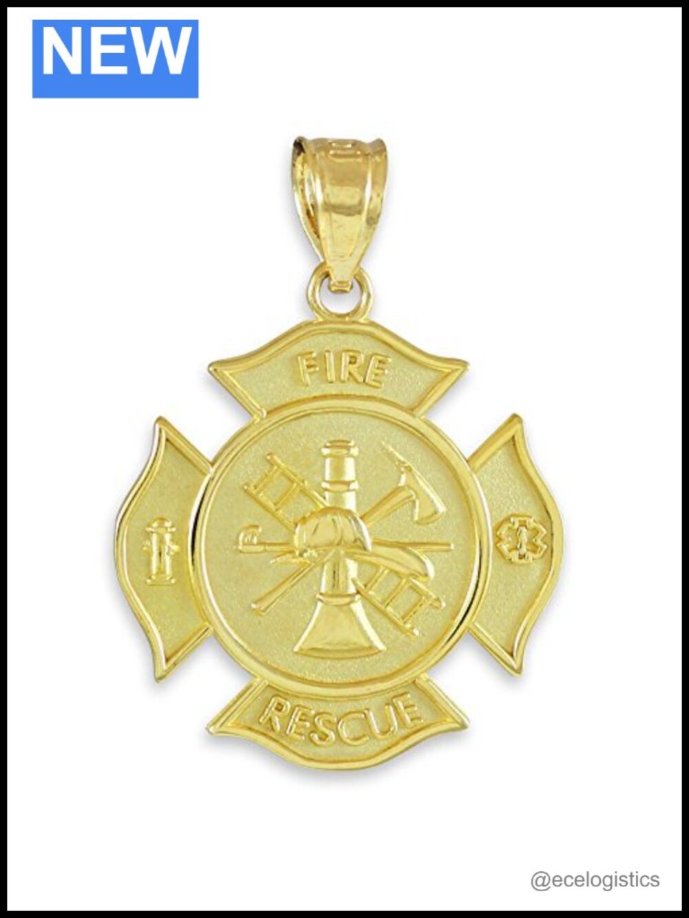 10K Solid Gold Badge Rescue Firefighter Pendant